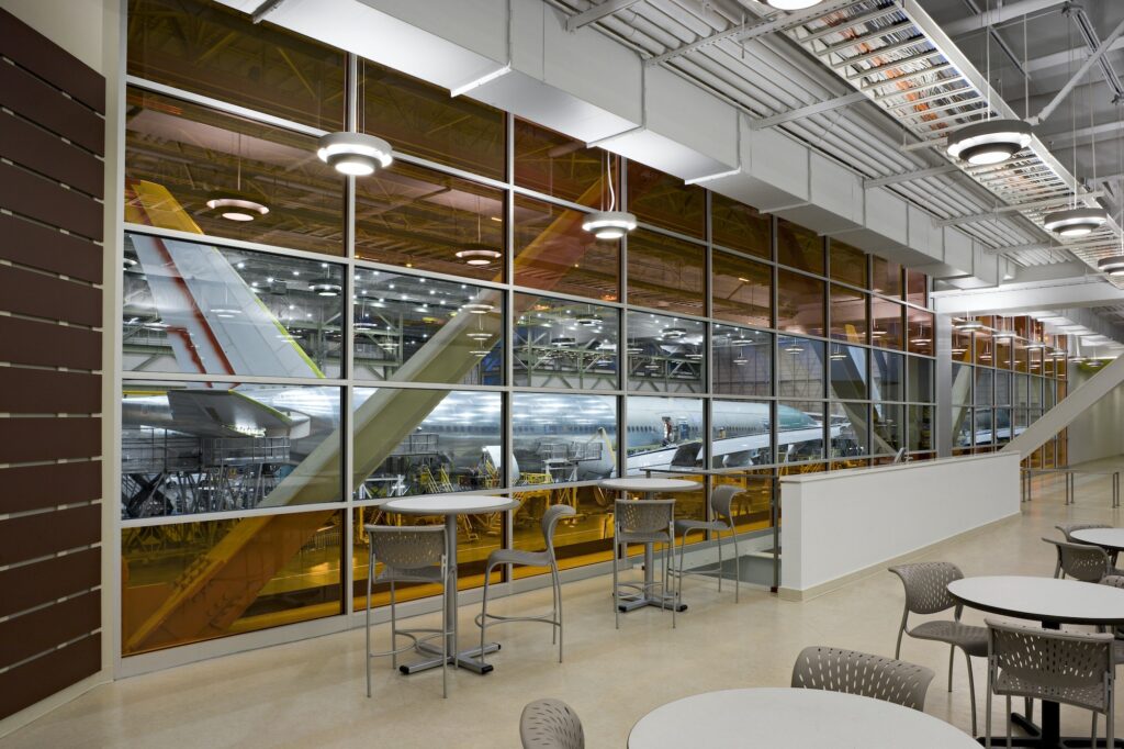 53739,Empty lounge area of airplane hangar