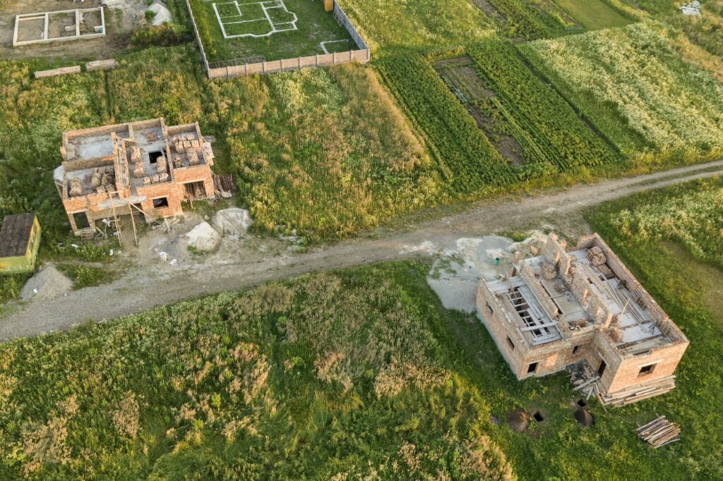 Aerial view of building site for future house