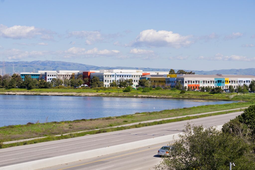 Facebook Headquarters on the shoreline of San Francisco bay area, Silicon Valley, California