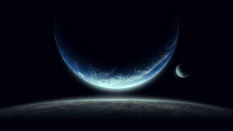 Space illustration with moon and planet in space