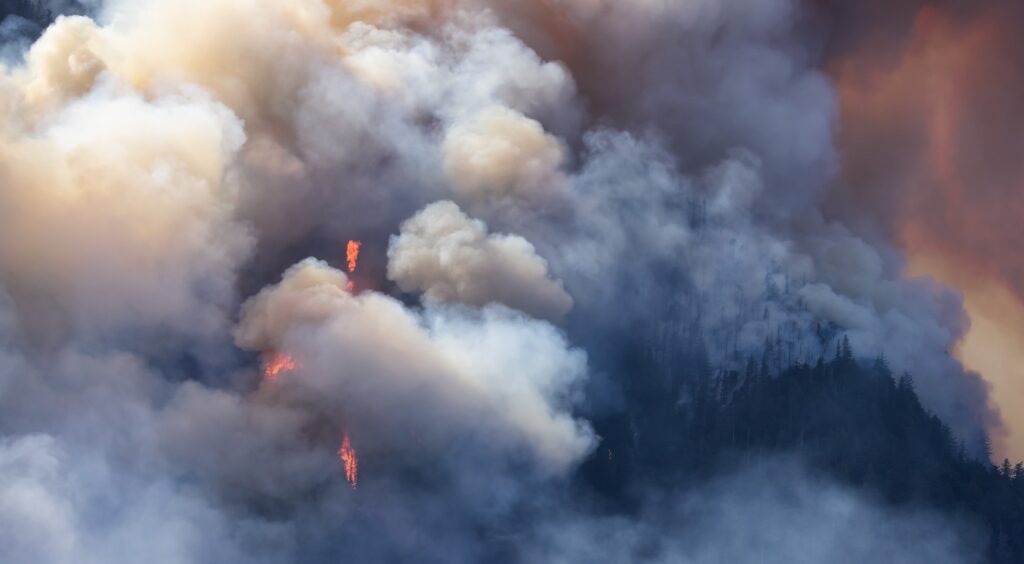 BC Forest Fire and Smoke over the mountain near Hope