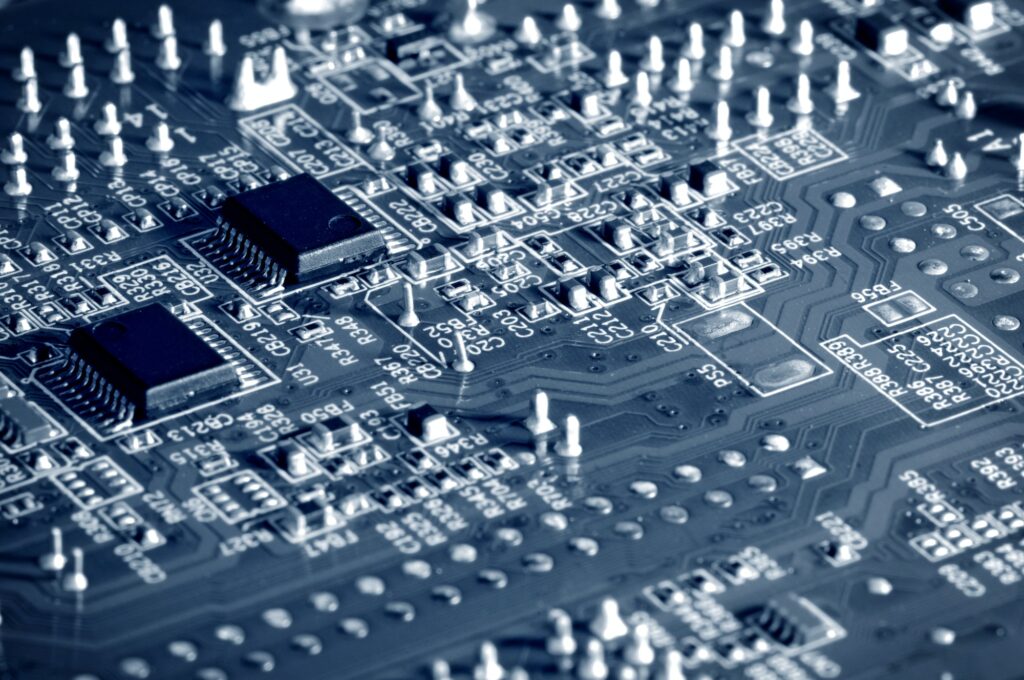 Close-up electronic circuit board with micro chips