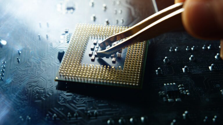 Incredible quality shoot on CPU processor. Motherboard background technology concept.