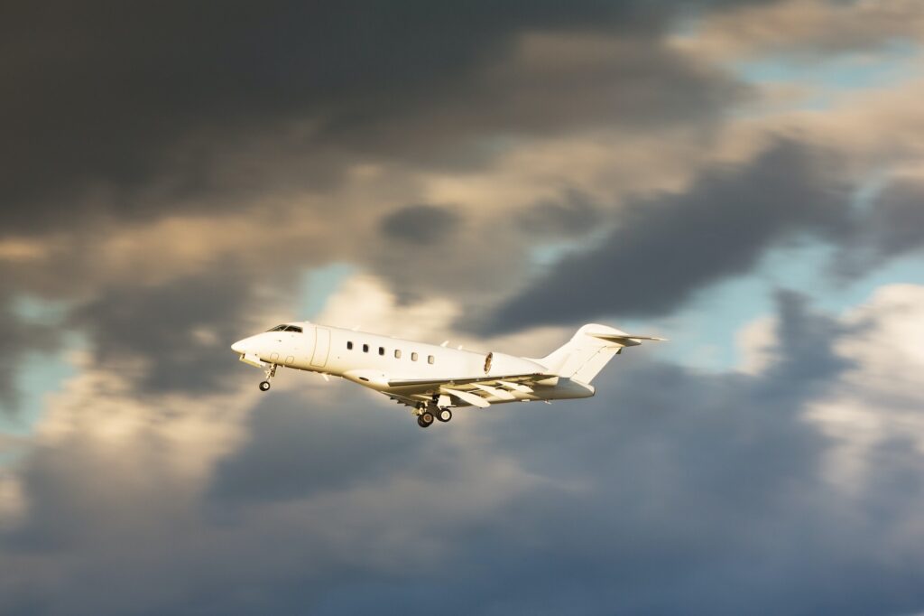 Luxury corporate or private jet take off. Business aviation, transportation concept