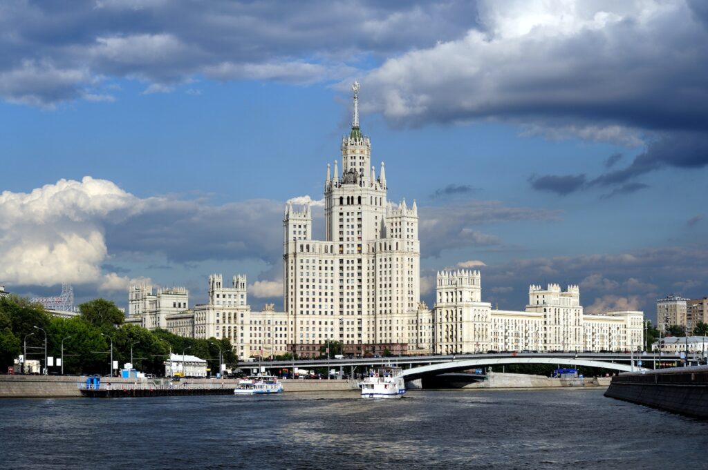 Moscow skyscraper, view from Moscow-river