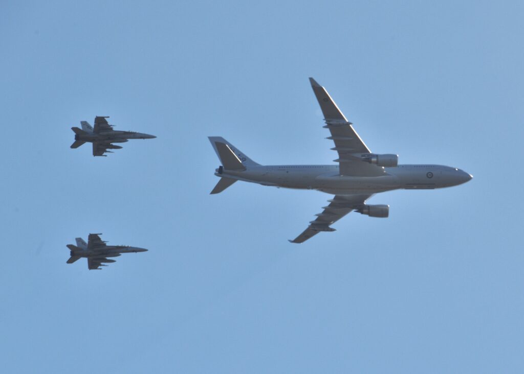 RAAF aircraft marking centenary celebrations with a flypast over Canberra on 31 March 2021