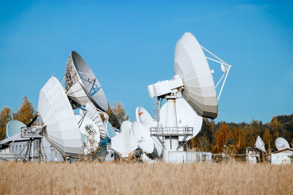 Research scientific laboratory. Radio telescopes for space communications