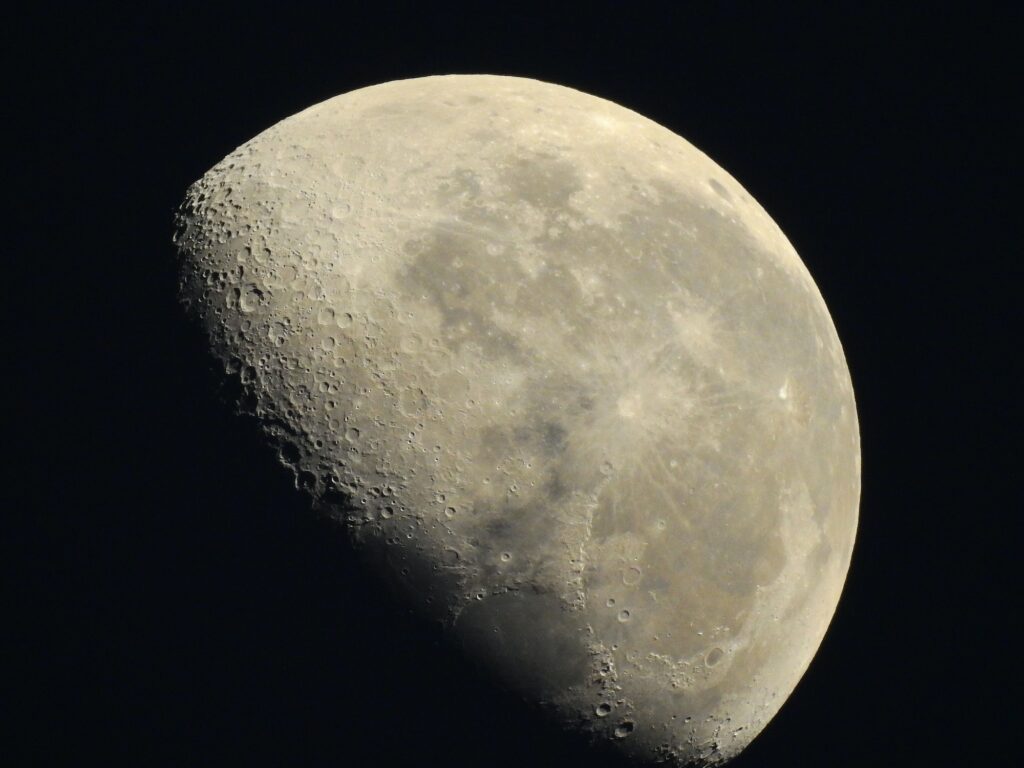 View of the moon in the Waxing Gibbous phase