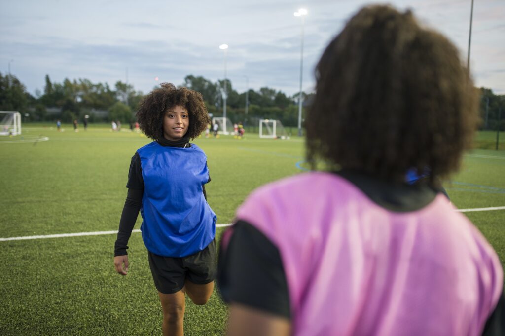 Women's football team practice, Hackney, East London, UK