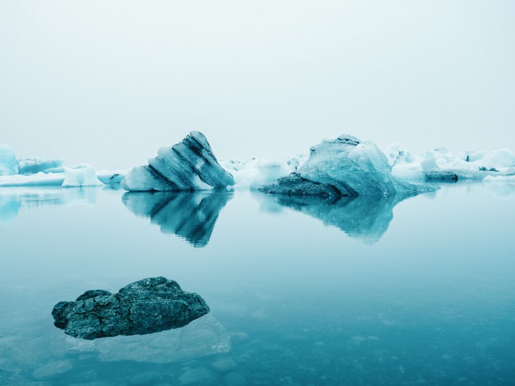 Ice on water between snow