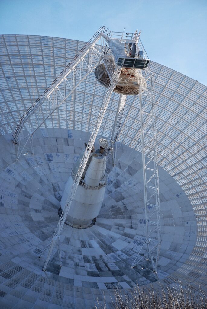 The dish of a radio telescope. Science and technology