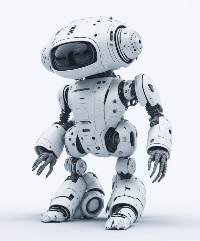 White Robot Standing on a White Background