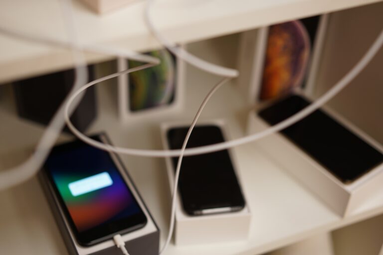 Iphones charging. Many iphones