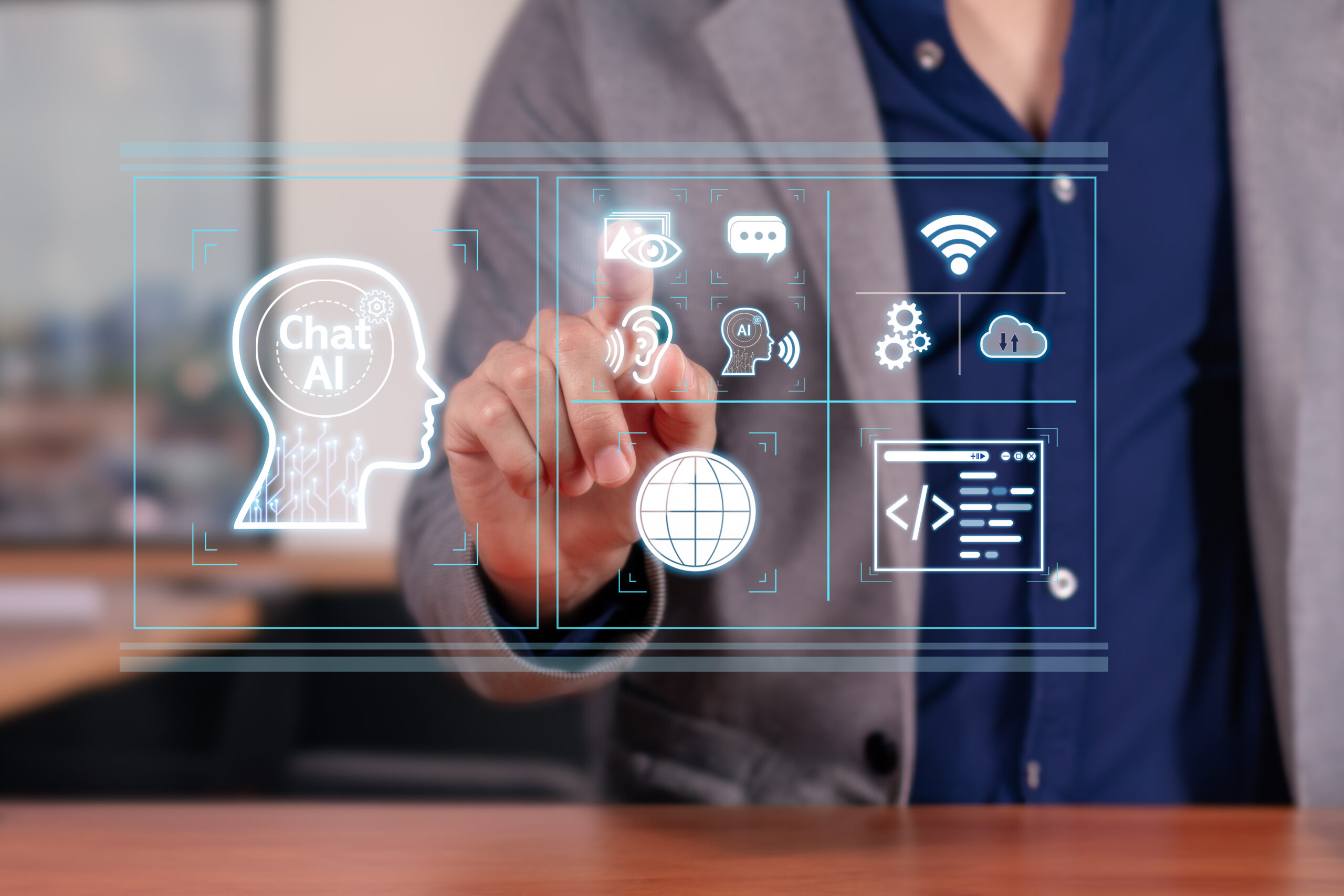 multimodal interaction with ai businessman engaging with ai chat that sees hears and speaks