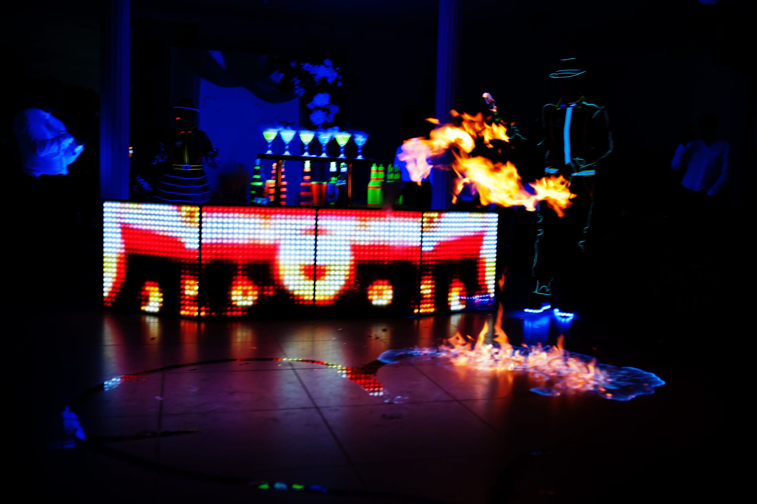 professional barman and led light show