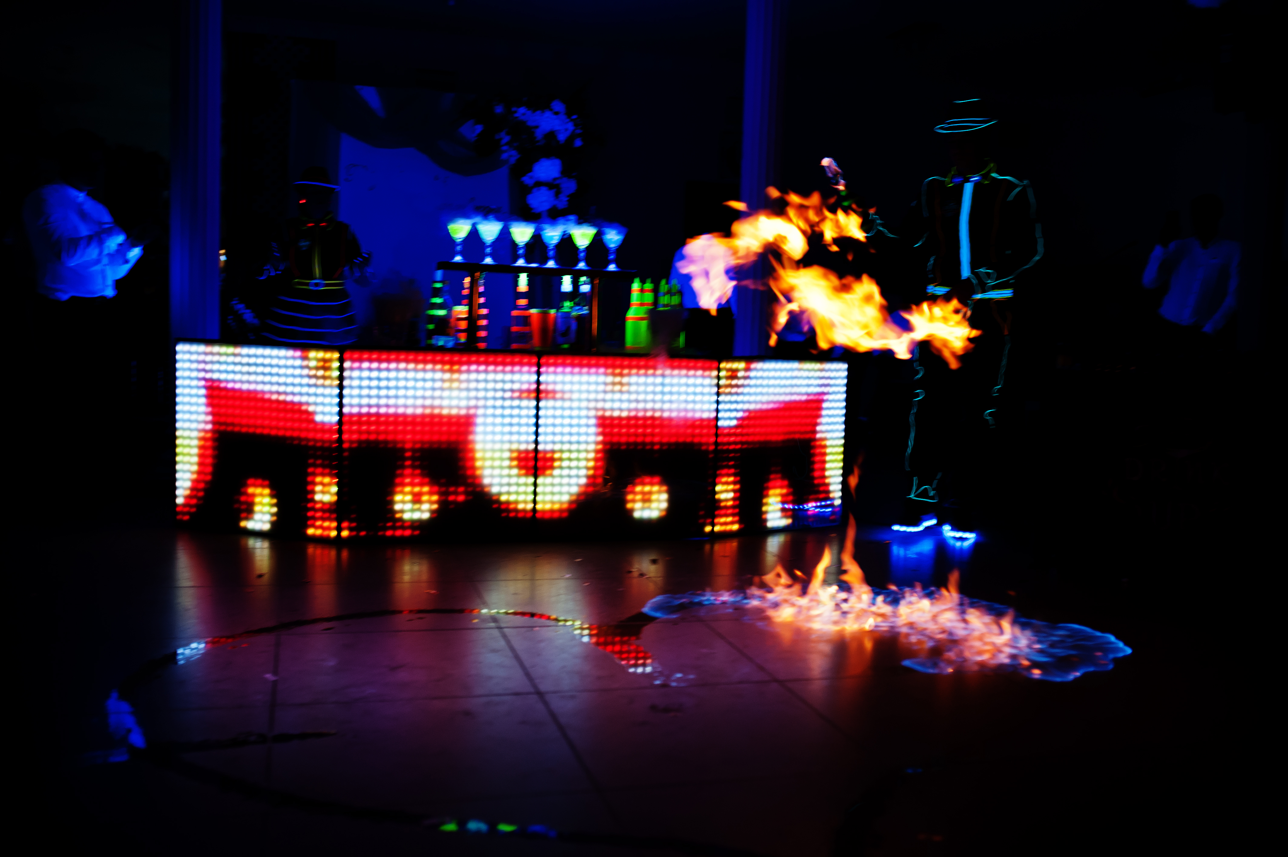 Professional barman and led light show