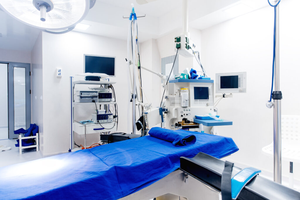 technological medical equipment in surgery room. Life support systems. Surgeon life details