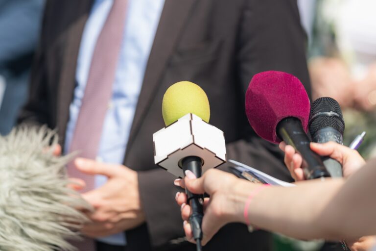 Journalist interviews a businessman at a green agenda press conference