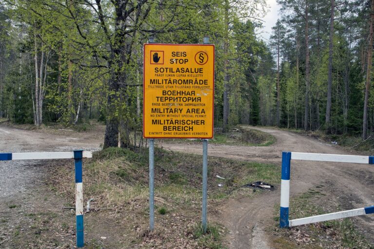 Military area keep out sign in Finland