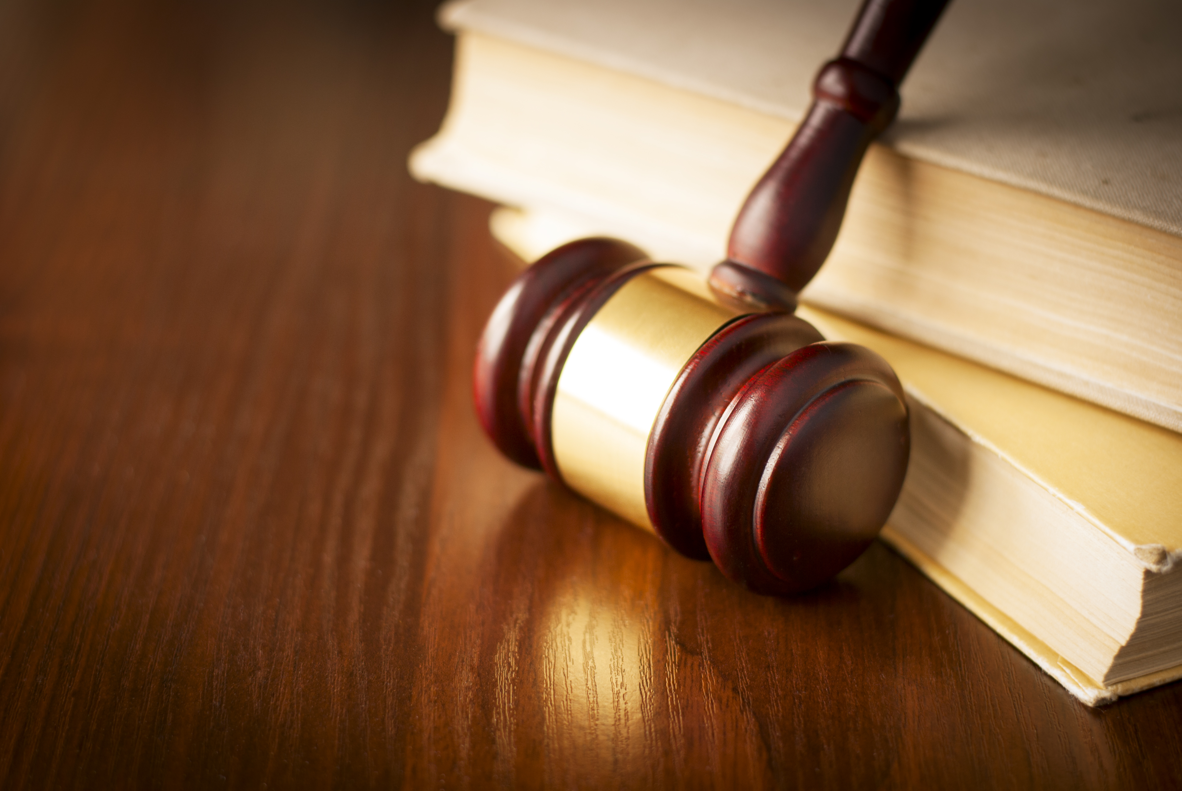 Wooden gavel in a courtroom