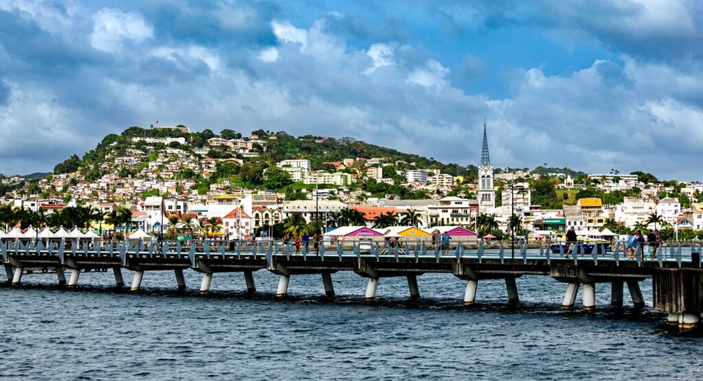 Bridge against the beautiful cityscape of Georgetown in Guyana