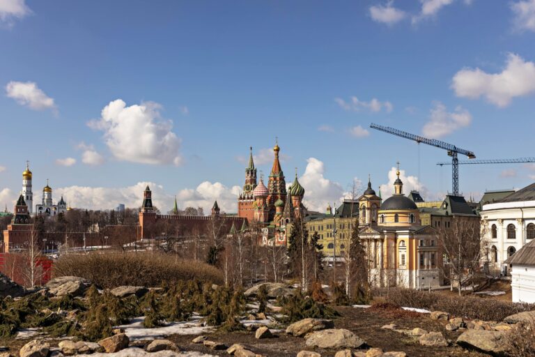 City view of the Moskva Kremlin in spring.Tourism in Russia.