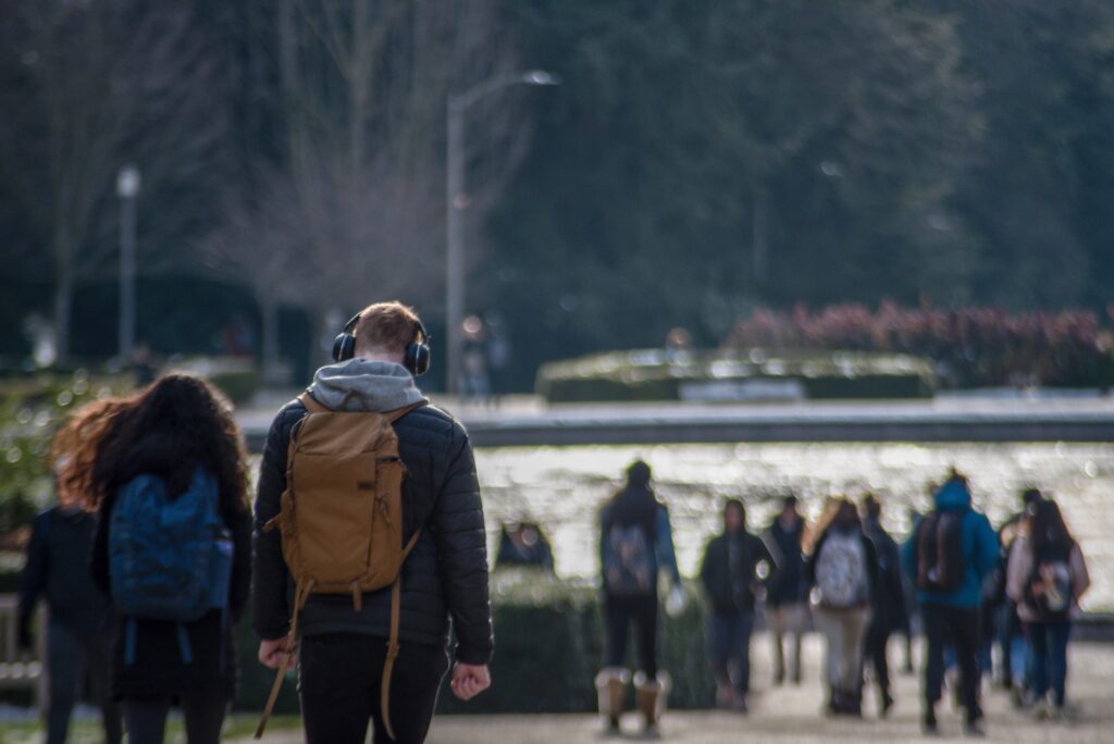 College Student walking to class