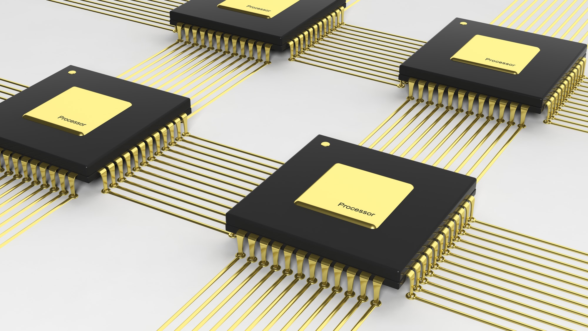 Computer multi-core microchip CPU isolated on white background