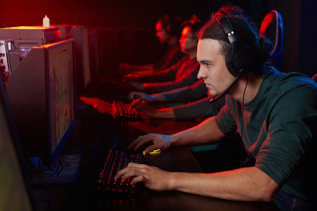 Gamers playing in club