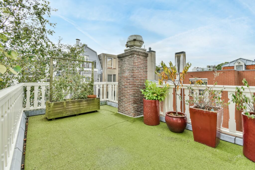 House roof with artificial turf