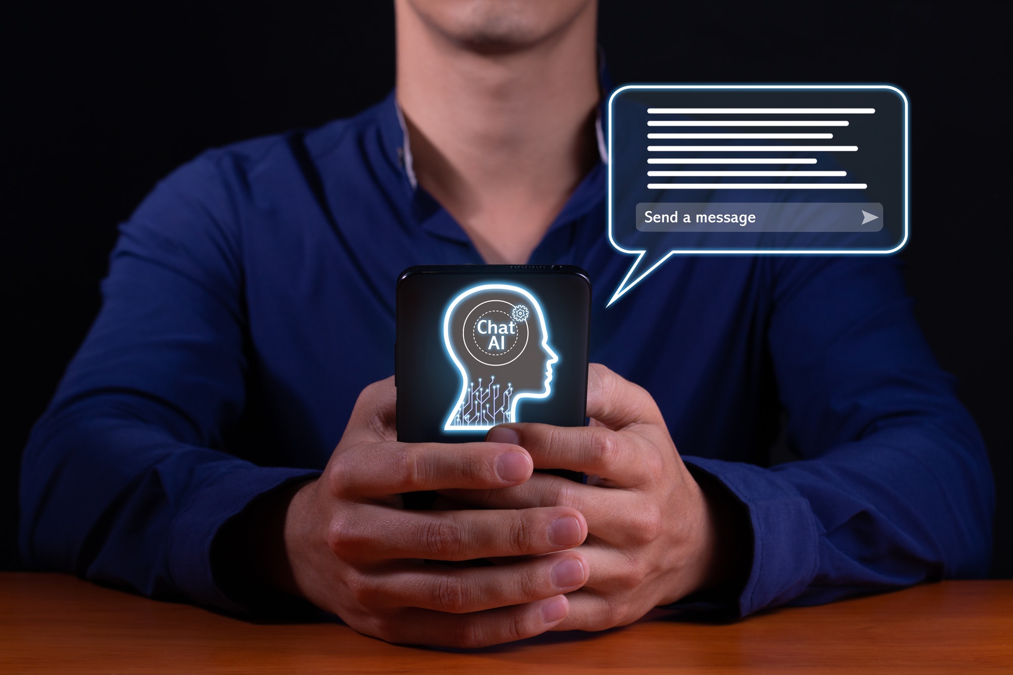 human ai interaction chatting with intelligent virtual assistant on smartphone