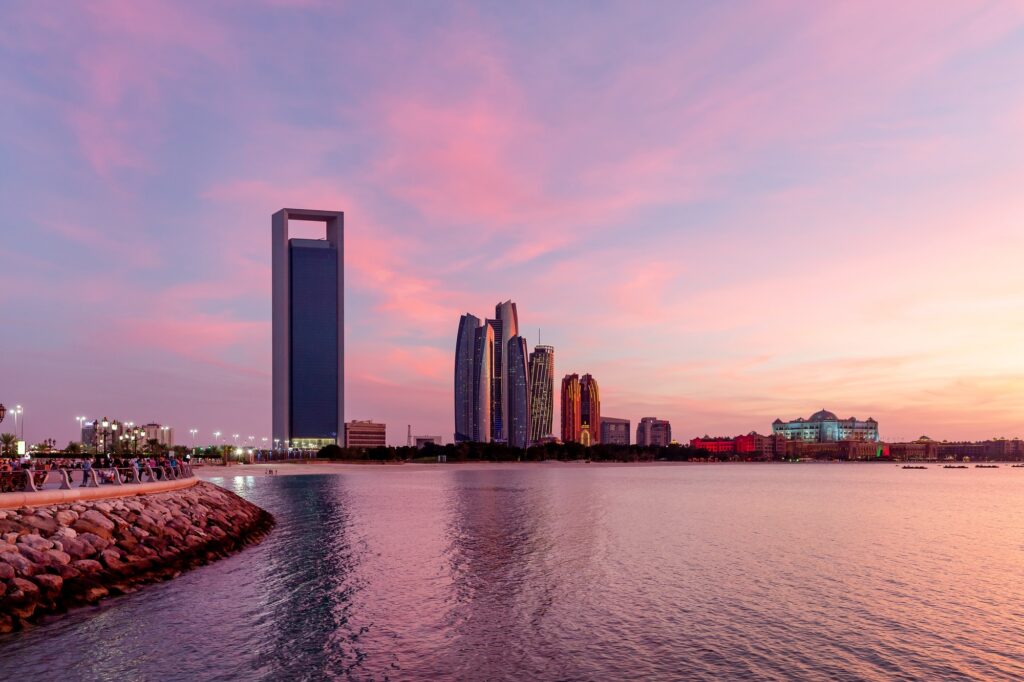 Picturesque sunset in Abu Dhabi, upcoming travel destination in the Middle East