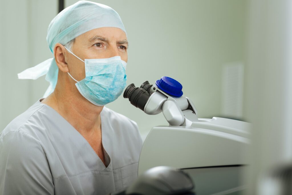 Smart intelligent man working in the hospital