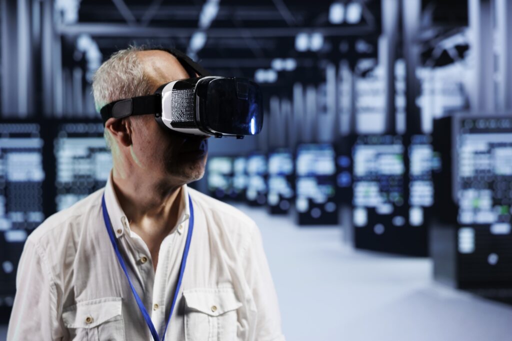 Worker using VR in data center