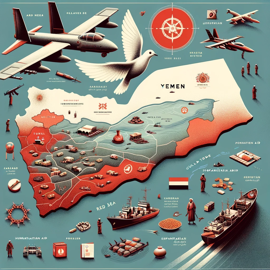dalle 2024 01 18 102749 a detailed and informative digital illustration for an article about the yemen crisis the image should feature a map of yemen highlighting key regio