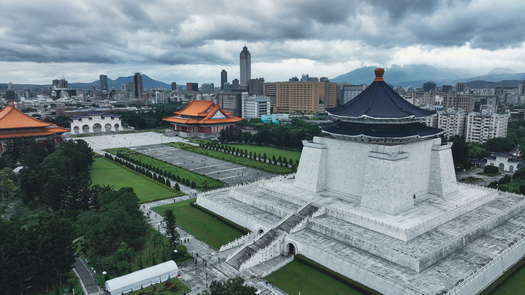 aerial view to the chiang kai shek memorial hall erected in memory of former president of taiwan