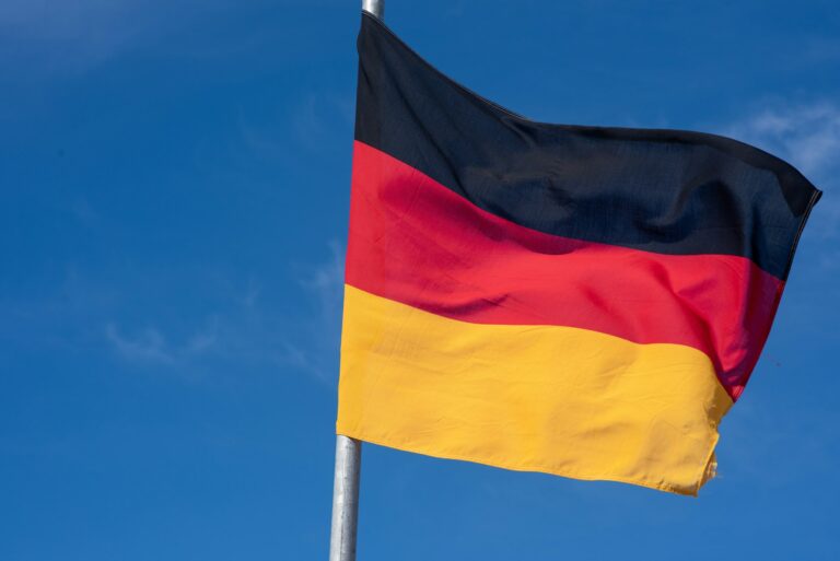 German flag against clear blue sky