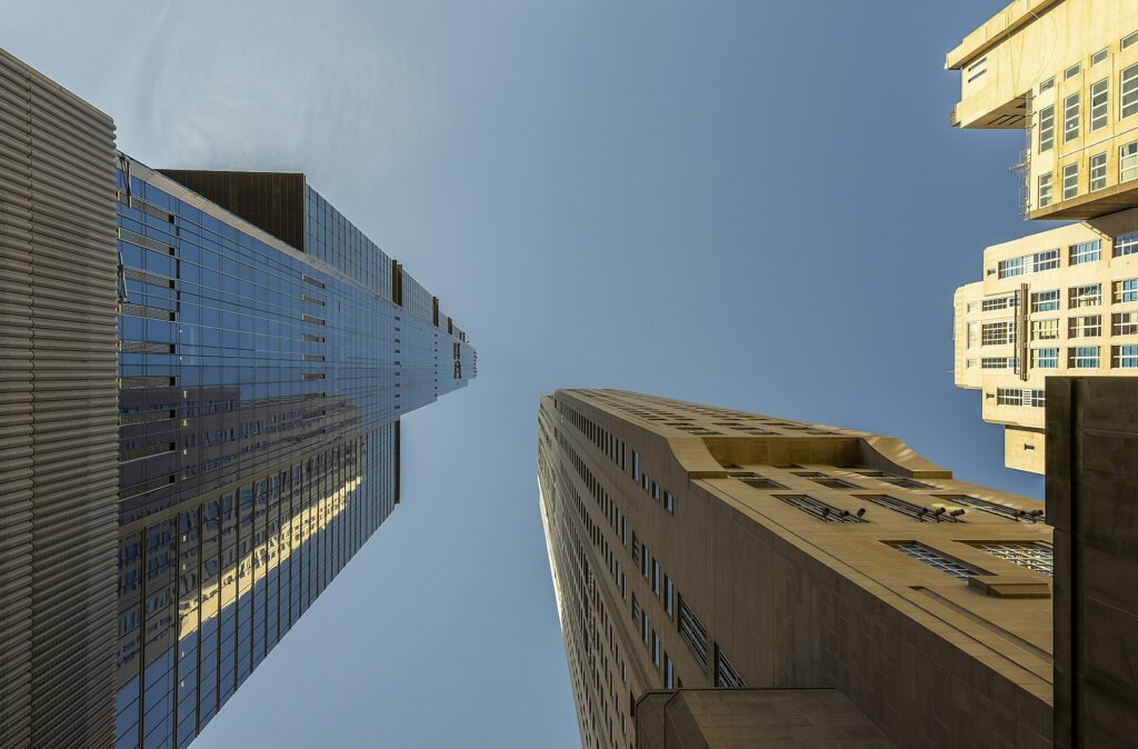 Low angle shot of Billionaires' Row skyscrapers and luxury towers in New York city