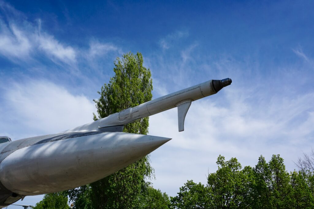 Military equipment on the background of a peaceful sky