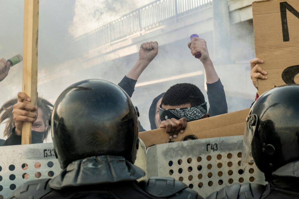 People protesting against state