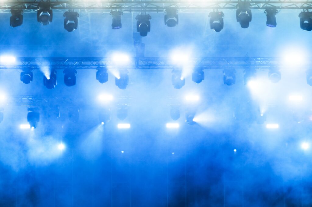 Stage lights during a rock concert. Entertainment industry