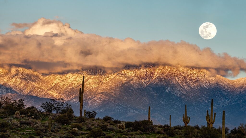 Supermoon Rise over Four Peaks