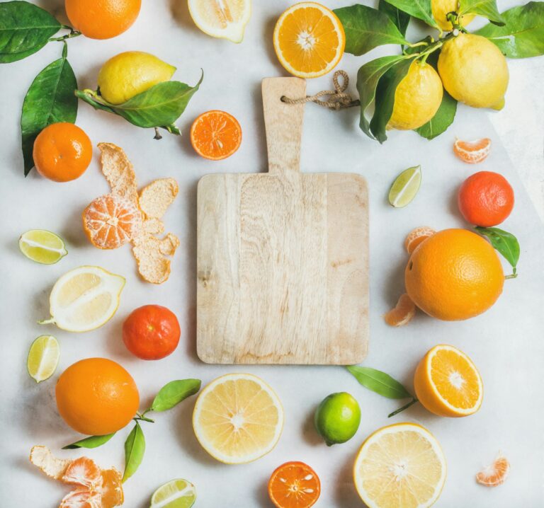 Variety of fresh citrus fruit for making juice or smoothie