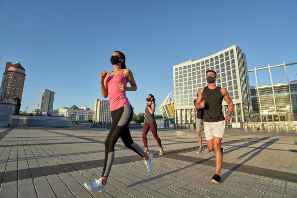 Young runners training during coronavirus pandemic