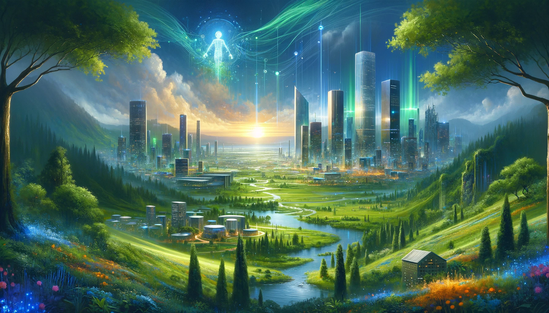 dalle 2024 02 09 124250 create a landscape image that embodies the concept of innovation and the future inspired by googles new generative ai project gemini the scene sh