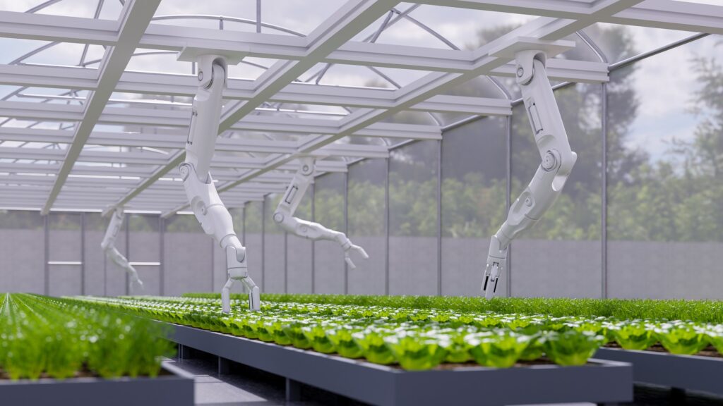 AI smart robotic farmers concept,Agriculture technology automation