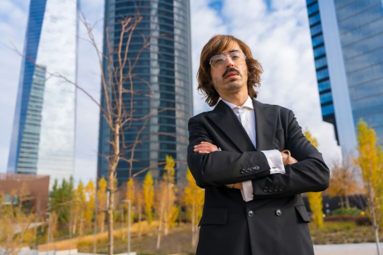 Corporate portrait of alternative entrepreneur, business park, tech company ceo