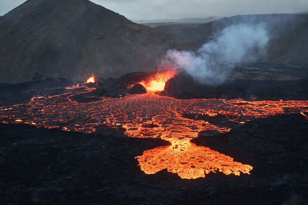 Fagradalsfjall Volcano eruption in August in Iceland