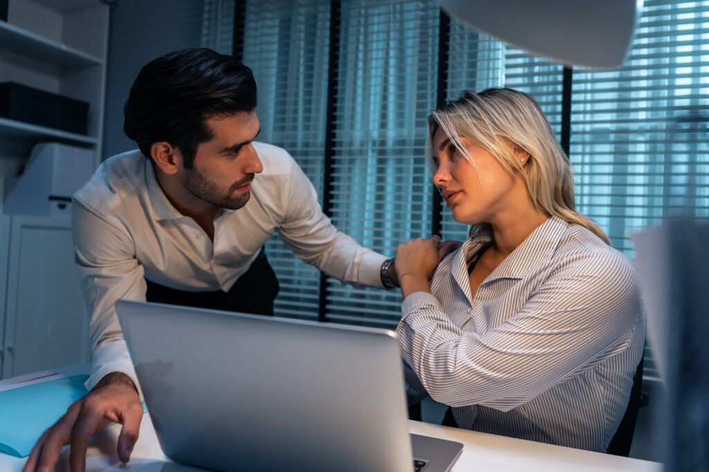 Flirtation and unwelcome sexually sexual harassment in office workplace.