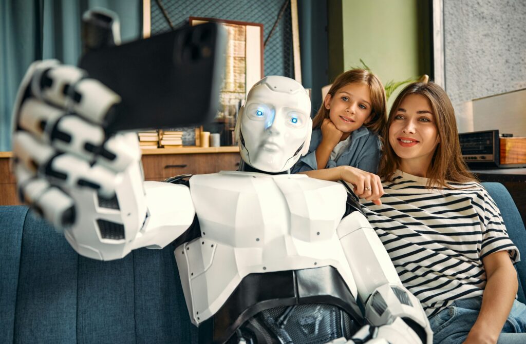 Robot with family at home